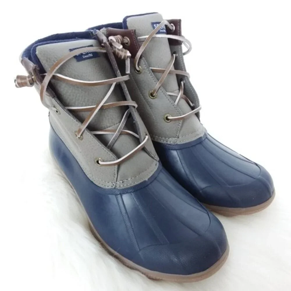 Sperry Waterproof Rubber Outdoor Rain Duck Boots Blue Gray 8
